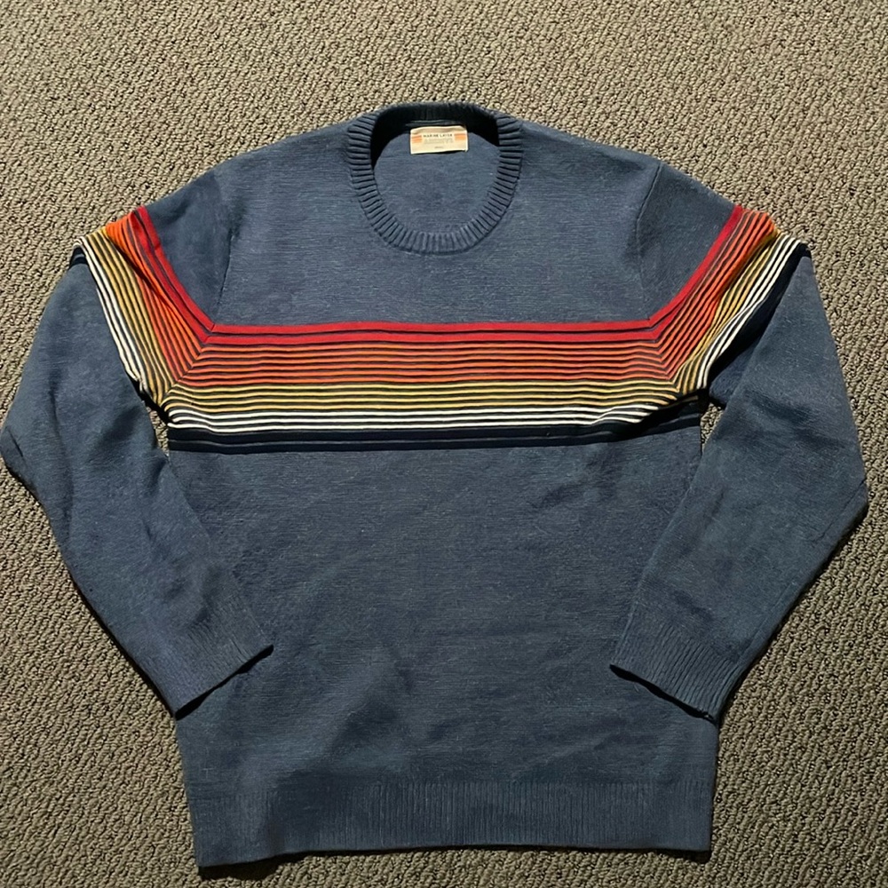 Men’s small Marine Layer Archive collection
Blue multi color stripe